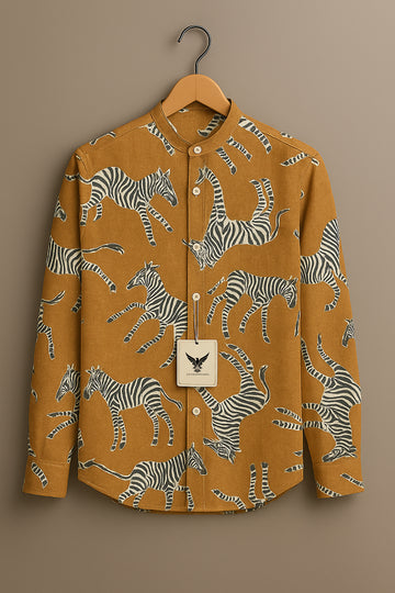 Dancing Zebra Print Stand Collar Shirt
