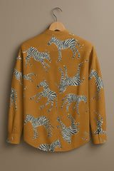 Dancing Zebra Print Stand Collar Shirt