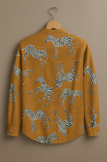Dancing Zebra Print Stand Collar Shirt