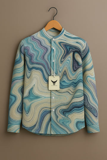 The "Aqua Flow" Marble Print Men's Casual Shirt