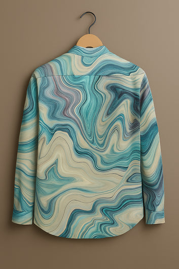 The "Aqua Flow" Marble Print Men's Casual Shirt
