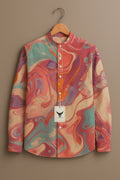 Men's Sunset Abstract Marble Print Band Collar Shirt