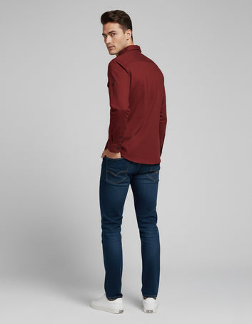 Men's Maroon Full Sleeve Casual Shirt with Patches