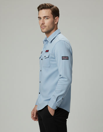 The Vintage Wash Light Blue Casual Shirt | Patched Utility Style
