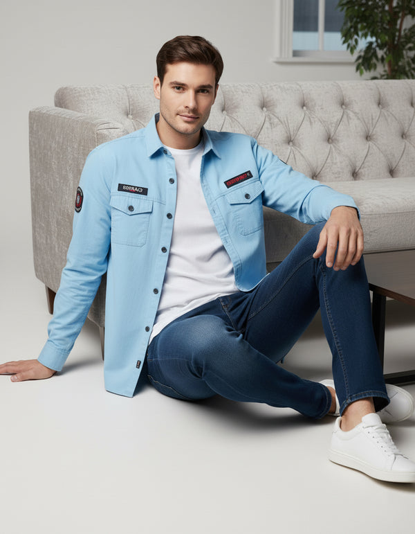 The Weekend Warrior Light Blue Casual Shirt | Full Sleeve Utility Look