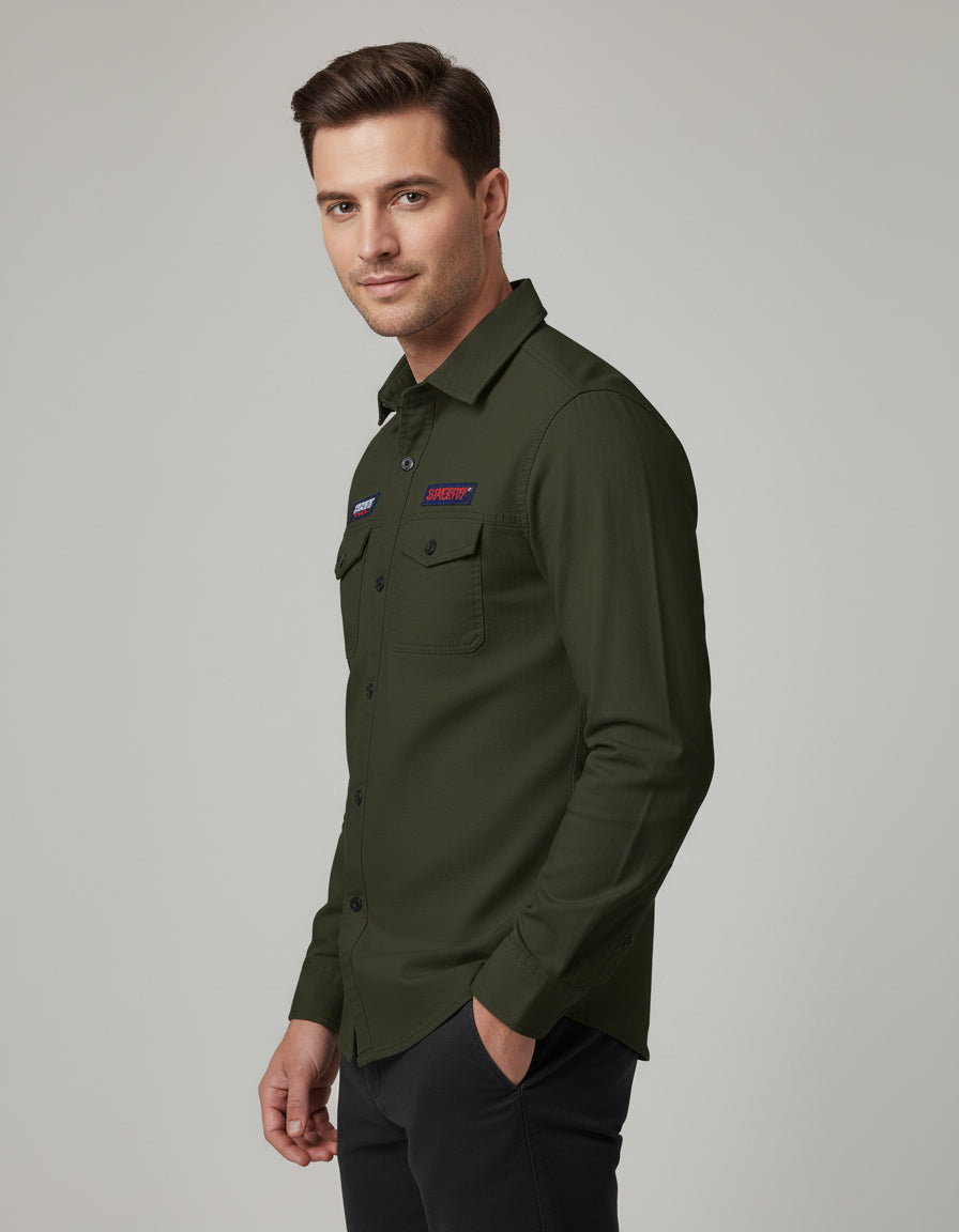 The Field Commander Olive Casual Shirt | Patched Utility Style