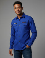 The Bold Cobalt Blue Casual Shirt | Patched Utility Style