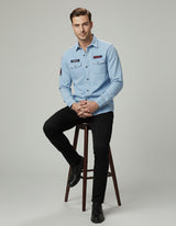 The Vintage Wash Light Blue Casual Shirt | Patched Utility Style