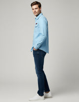 The Vintage Wash Light Blue Casual Shirt | Patched Utility Style