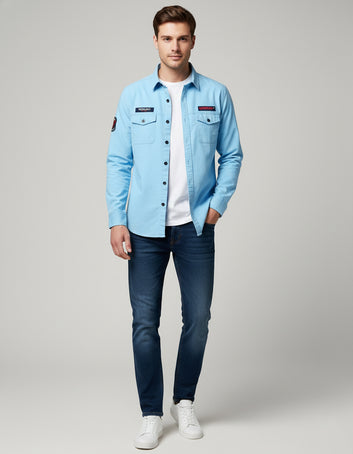 The Weekend Warrior Light Blue Casual Shirt | Full Sleeve Utility Look