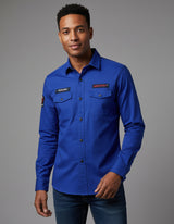 The Bold Cobalt Blue Casual Shirt | Patched Utility Style