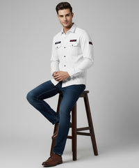 Men's White Full Sleeve Shirt with Patches