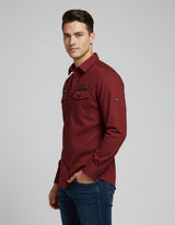 Men's Maroon Full Sleeve Casual Shirt with Patches