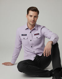 Men's Solid Pastel Purple Shirt with Logo Appliqués | Double Pocket