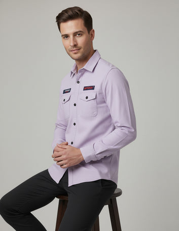 Men's Solid Pastel Purple Shirt with Logo Appliqués | Double Pocket