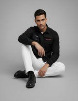 Men's Black Slim Fit Casual Shirt with Utility Pockets & Patches