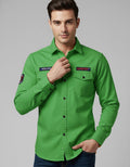 Vibrant Green Cotton Casual Shirt with Chest Pocket & Appliqués