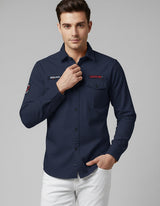 Utility Style Navy Shirt with 'Squad' Patches | Button-Down Casual Wear