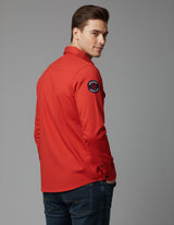 Utility Style Red Shirt with 'Squad' Patches | Button-Down Casual Wear