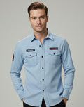 The Vintage Wash Light Blue Casual Shirt | Patched Utility Style