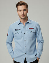 The Vintage Wash Light Blue Casual Shirt | Patched Utility Style