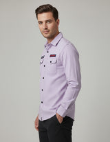 Men's Solid Pastel Purple Shirt with Logo Appliqués | Double Pocket