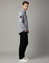 Men's Slim Fit Grey Casual Shirt | Utility Pockets & Tactical Patches