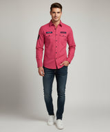 The Bold Statement Pink Casual Shirt | Patched Utility Style
