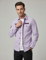 Men's Solid Pastel Purple Shirt with Logo Appliqués | Double Pocket