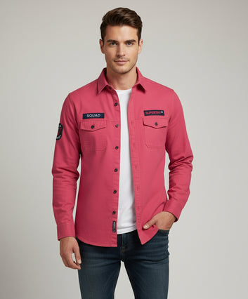 The Bold Statement Pink Casual Shirt | Patched Utility Style