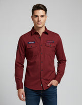 Men's Maroon Full Sleeve Casual Shirt with Patches
