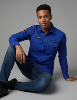 The Bold Cobalt Blue Casual Shirt | Patched Utility Style