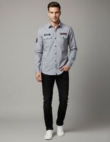 Men's Slim Fit Grey Casual Shirt | Utility Pockets & Tactical Patches