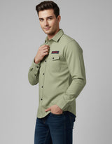 Light Olive Slim Fit Utility Shirt with Chest Pockets