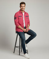 The Bold Statement Pink Casual Shirt | Patched Utility Style