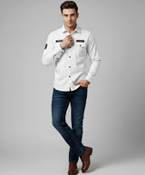 Men's White Full Sleeve Shirt with Patches