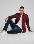 Men's Maroon Full Sleeve Casual Shirt with Patches