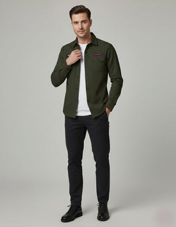 The Field Commander Olive Casual Shirt | Patched Utility Style