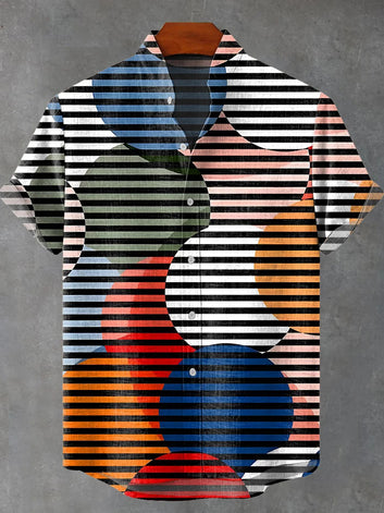 Geometry roundness streak Color match illusion Vintage Print Casual 100% Cotton Shirt