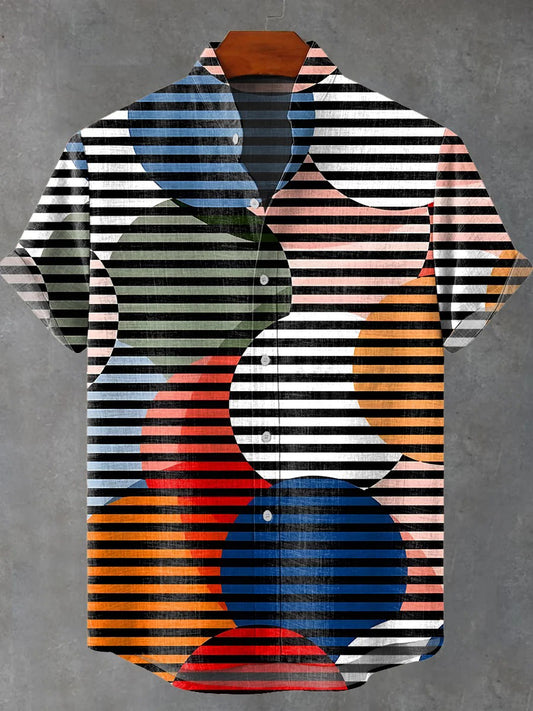 Geometry roundness streak Color match illusion Vintage Print Casual 100% Cotton Shirt