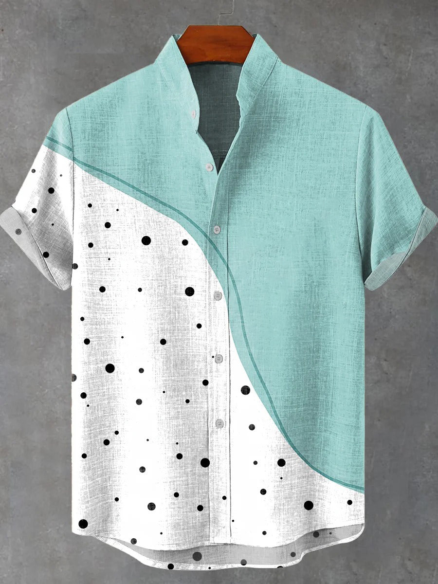 Color match Wave point Vintage Print Casual 100%  Cotton Shirt