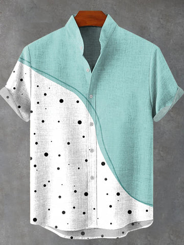Color match Wave point Vintage Print Casual 100%  Cotton Shirt