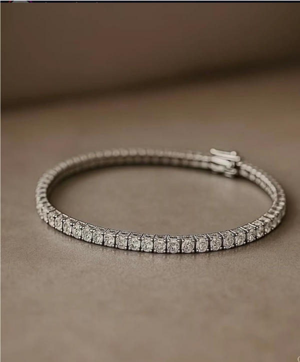 Unisex Silver Tennis Bracelet - Square Cut CZ Stones -Wedding & Party Jewellery Gift