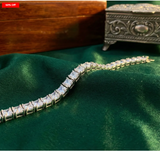 Unisex Silver Tennis Bracelet - Square Cut CZ Stones -Wedding & Party Jewellery Gift