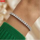 Unisex Silver Tennis Bracelet - Square Cut CZ Stones -Wedding & Party Jewellery Gift