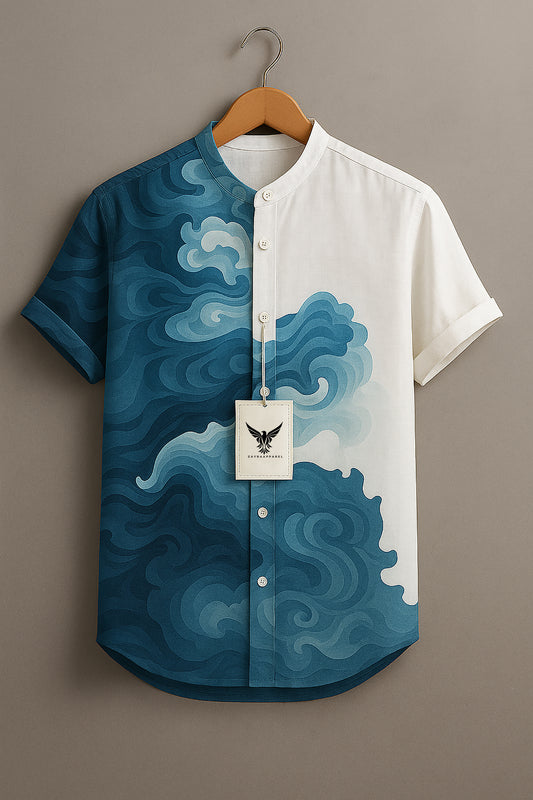 Waves Clouds Abstract Art Print Casual 100% Cotton Shirt