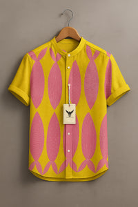 Vintage Pink Fishes Print Casual 100% Cotton Shirt