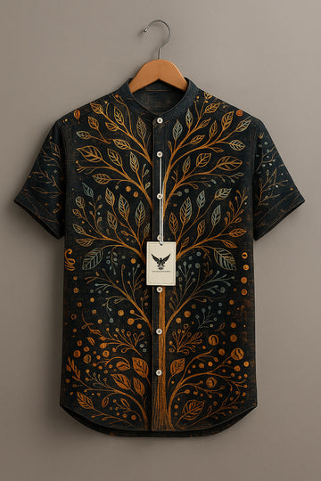 Men's Ethnic Totem Tree Of Life Art Linen Blend Cozy Shirt