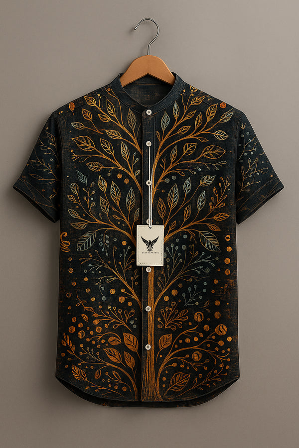 Men's Ethnic Totem Tree Of Life Art Linen Blend Comfy Shirt