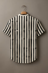 Men Classic Multi Stripes Crochet Semi Sheer Shirt